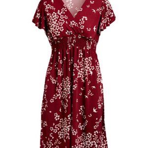 Plum floral flutter sleeve surplice dress – medium